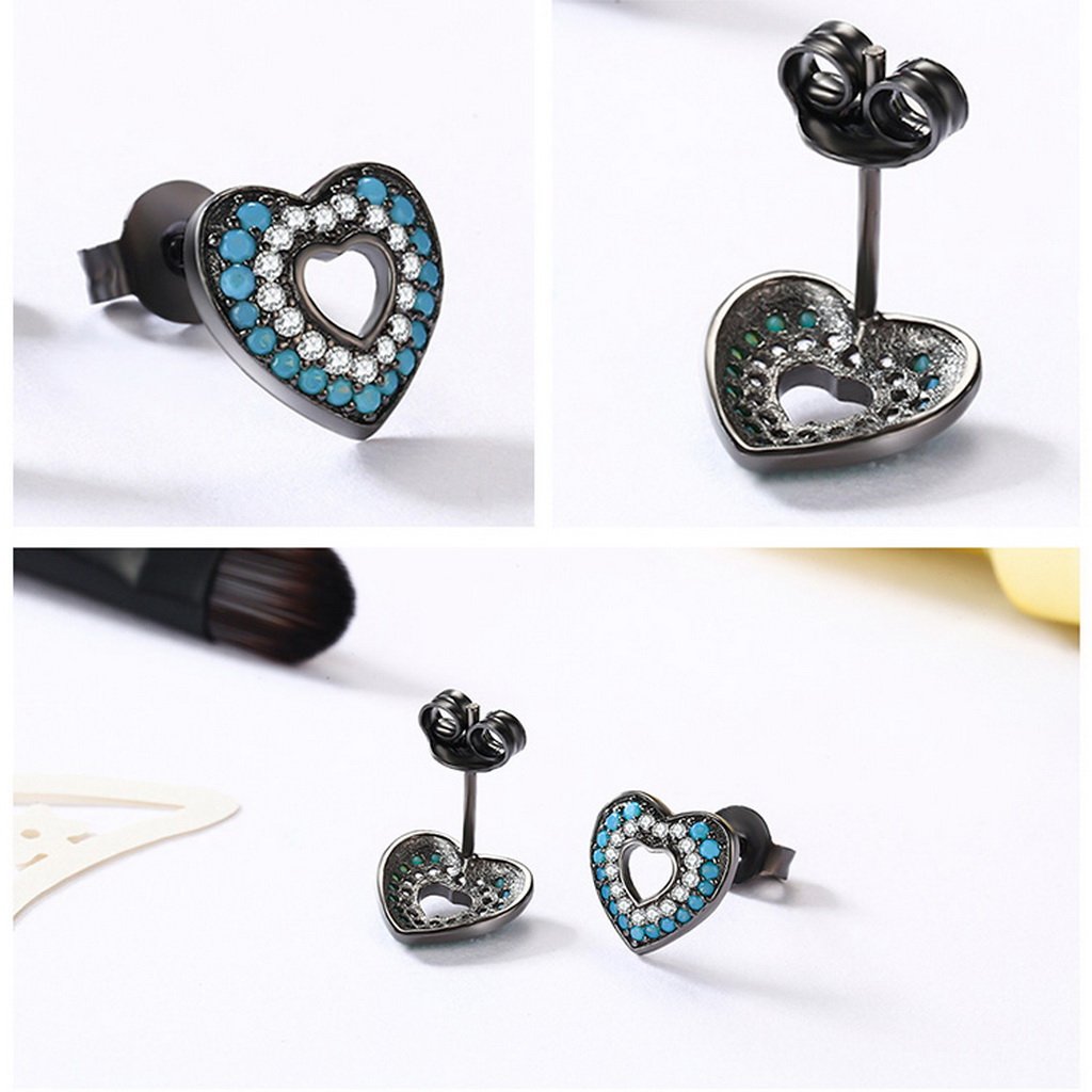 PAHALA 925 Sterling Silver Heart With Blue Crystals Party Wedding Drop Earrings