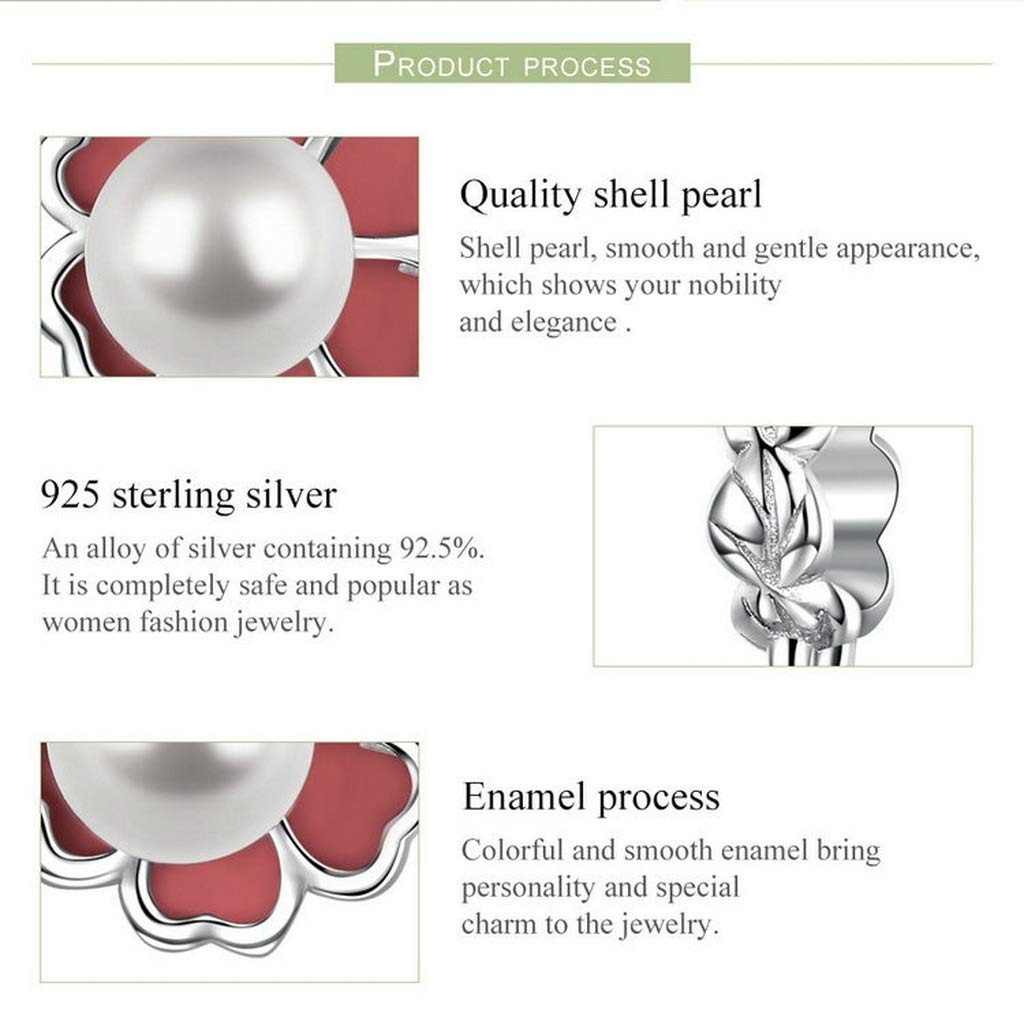PAHALA 925 Strling Silver Enamel Freshwater Pearl Clover Pendant Charms Beads