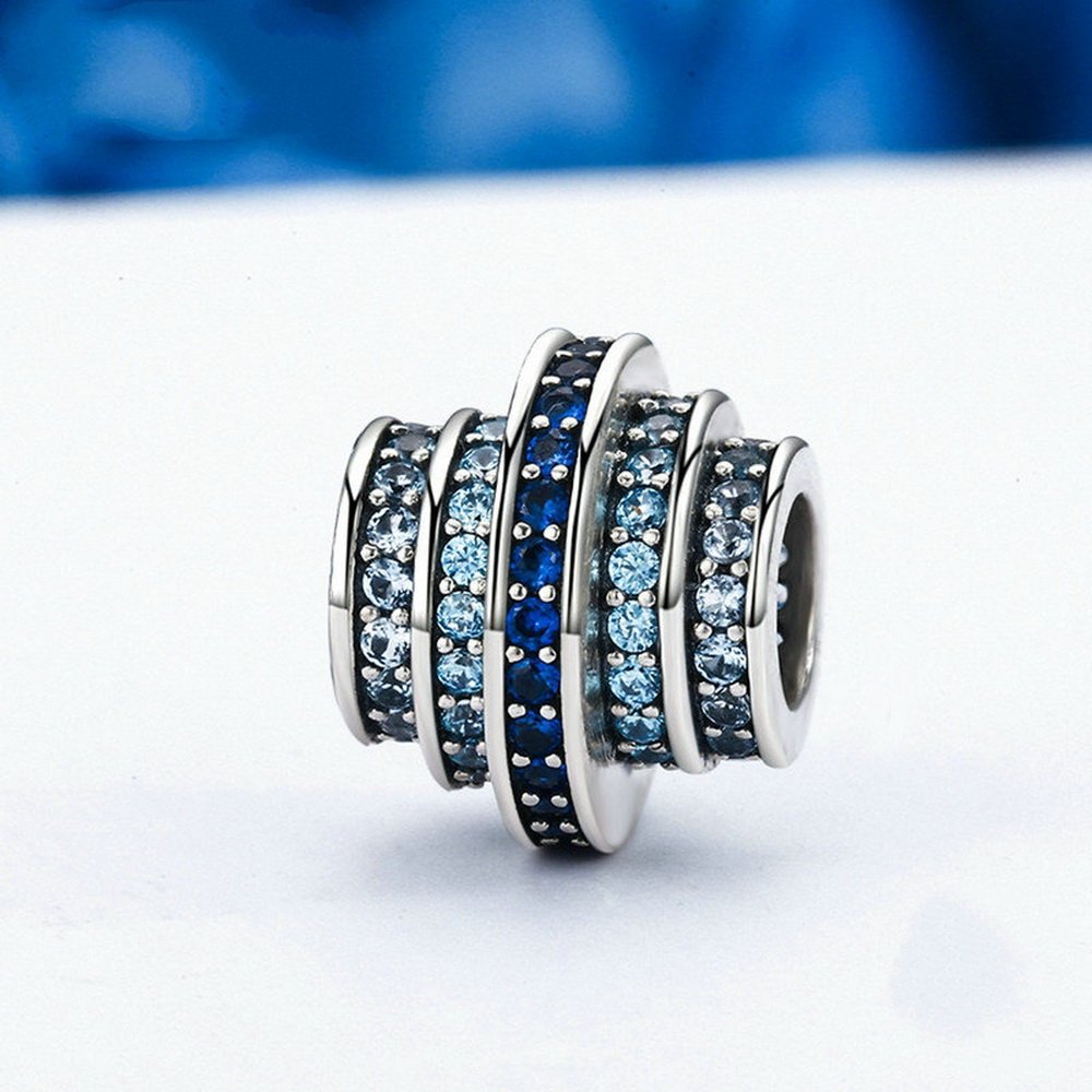 PAHALA 925 Strling Silver Gradual Round Blue Wheel Crystal Charms Fit Bracelets Necklace