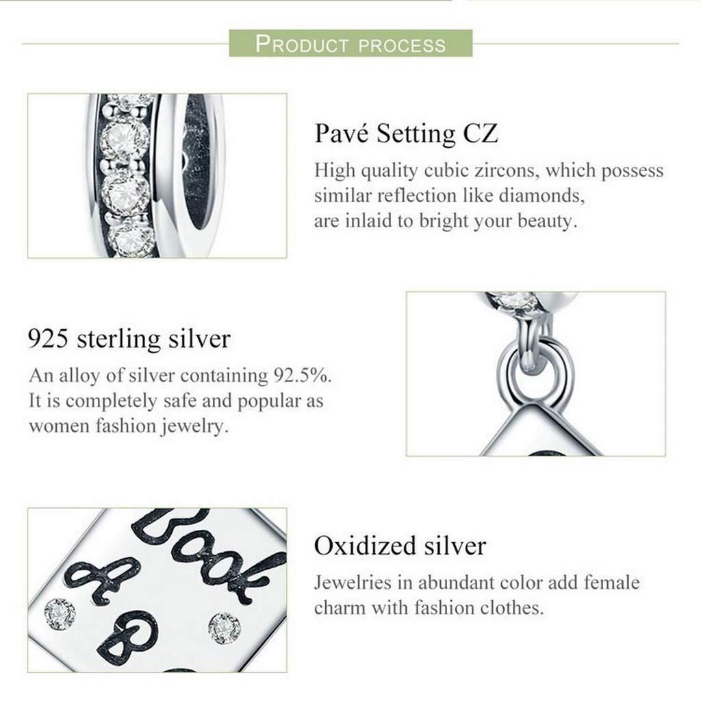 PAHALA 925 Strling Silver I Love Book with Crystals Charm Bead