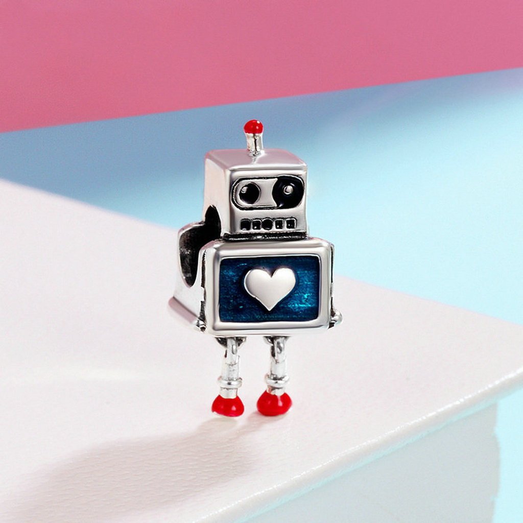 PAHALA 925 Sterling Silver Cute Robot Colorful Enamel Charm Bead