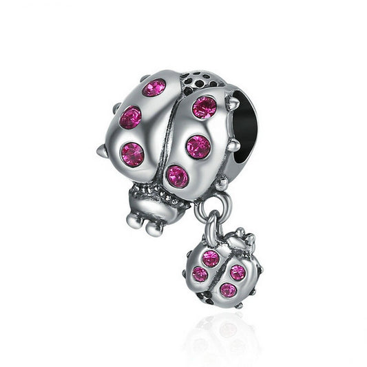 PAHALA 925 Sterling Silver Tree Ladybug Story with Crystals Pendant Charm Bead
