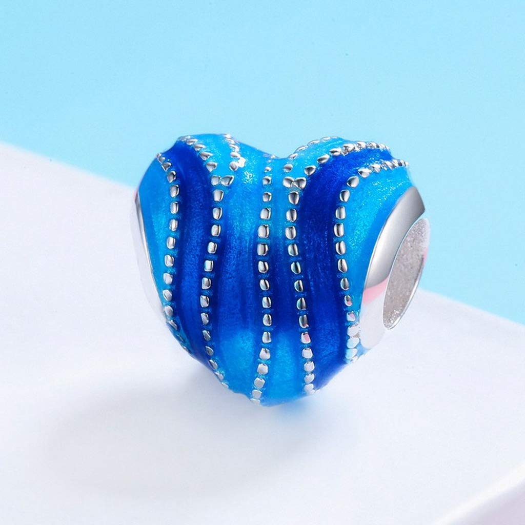 PAHALA 925 Strling Silver Blue Enamel Heart Charms Charm