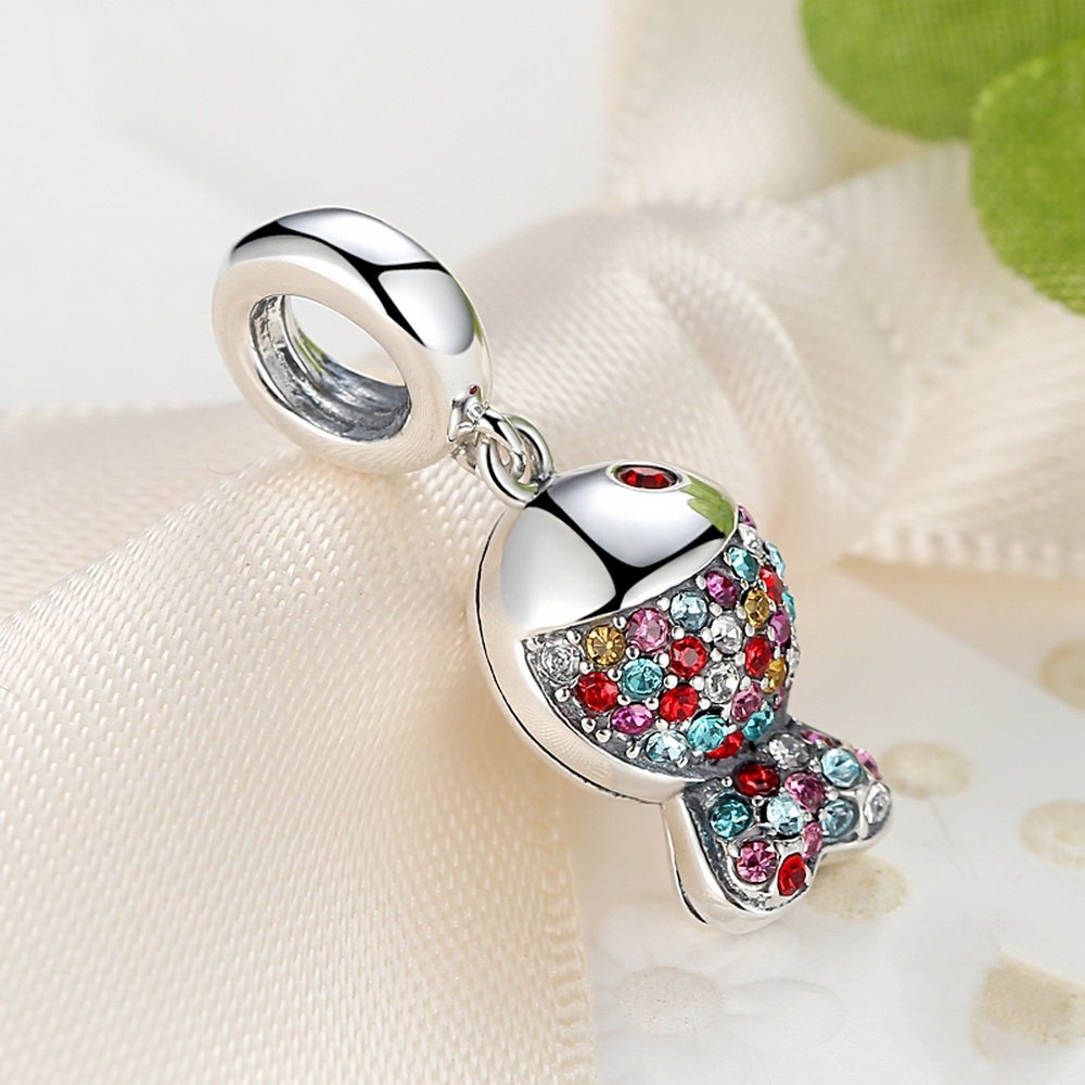 PAHALA 925 Sterling Silver Lovely Colorful Crystals Fish Charms Fit Bracelets Necklace
