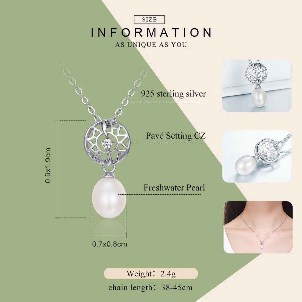 PAHALA 925 Sterling Silver Shimmering Openwork with Freshwater Pearl Pendant Necklace