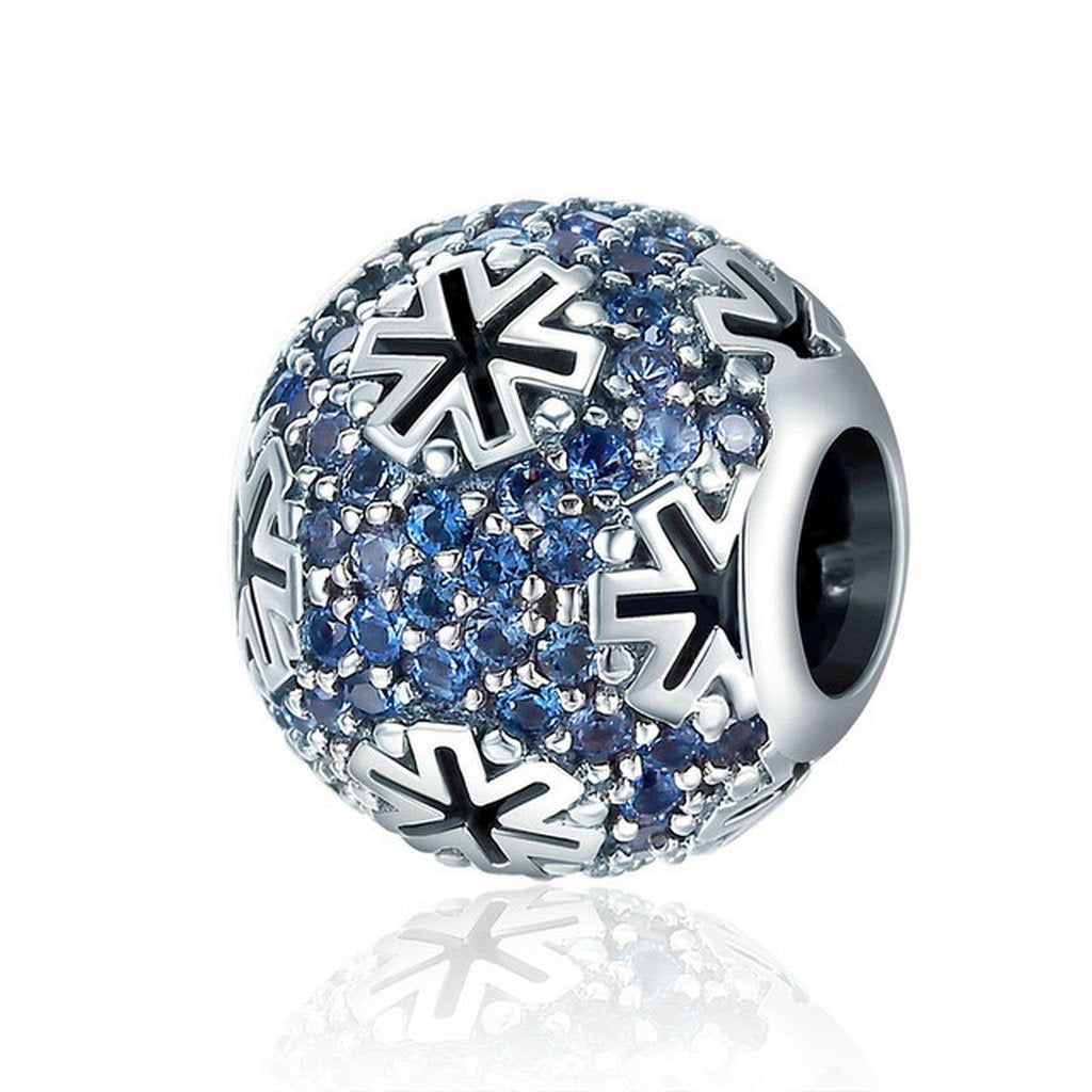 PAHALA 925 Sterling Silver Snowflake with Blue Crystals Charm Bead