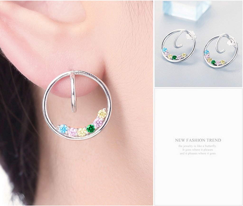 PAHALA 925 Sterling Silver Round With Colorful Crystals Party Wedding Stud Earring