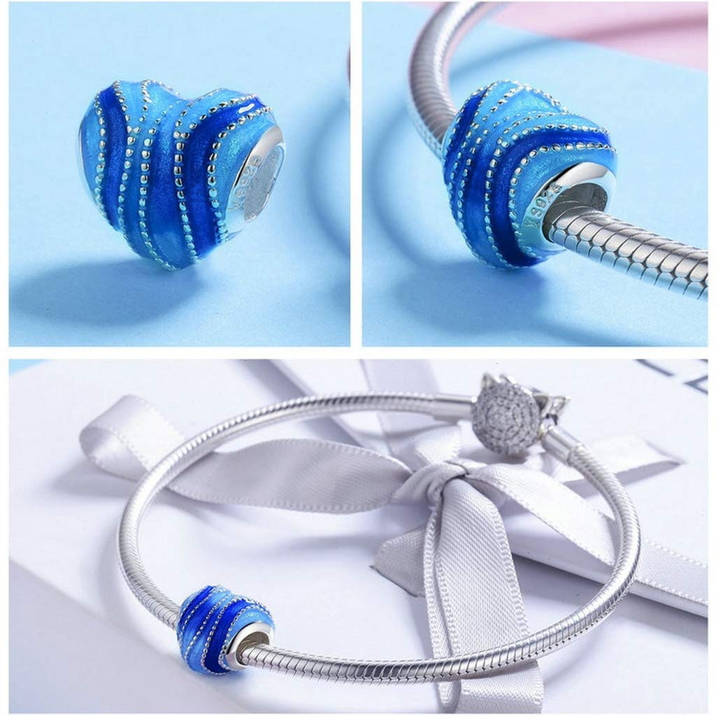 PAHALA 925 Strling Silver Blue Enamel Heart Charms Charm