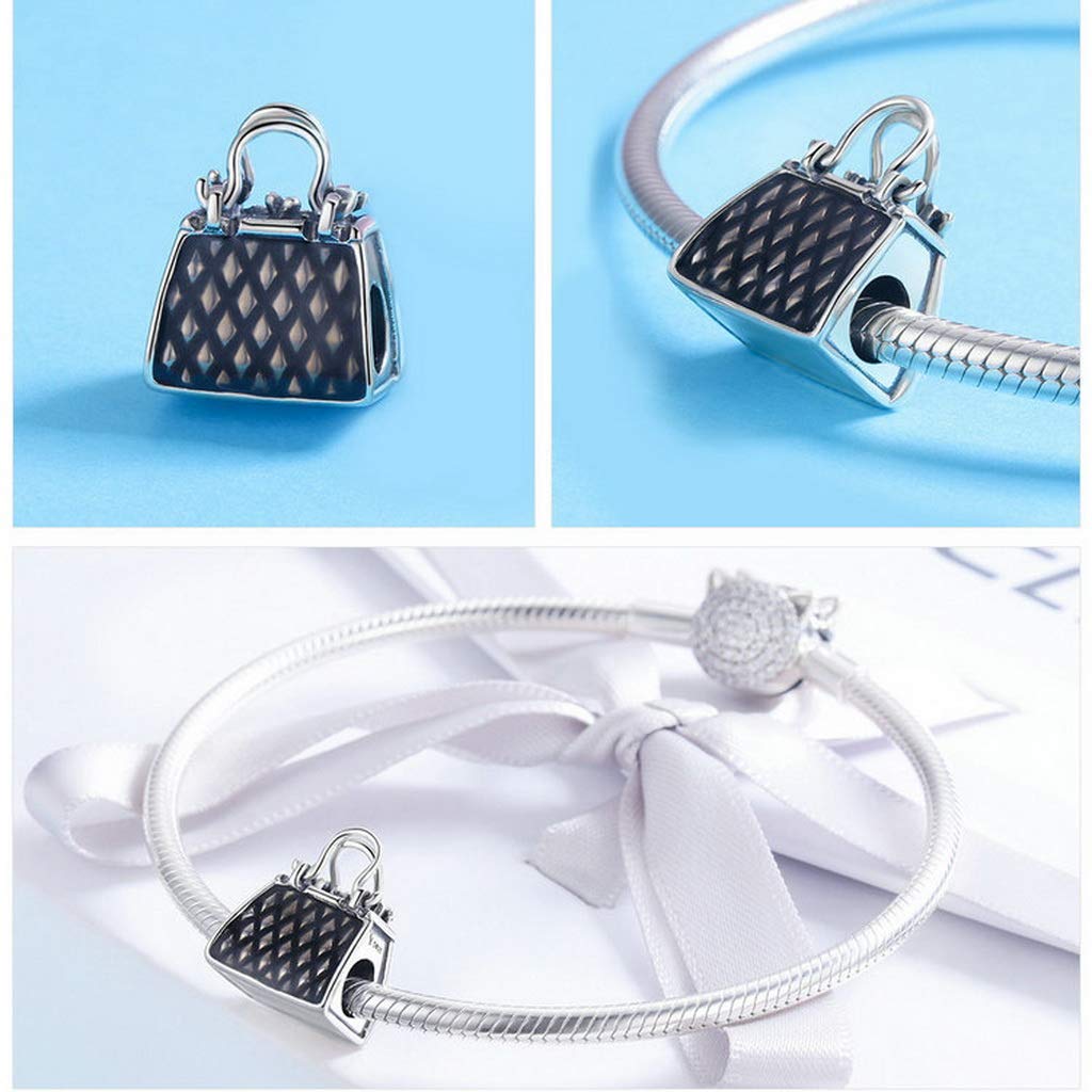 PAHALA 925 Strling Silver Handbag Black Enamel Charm Bead