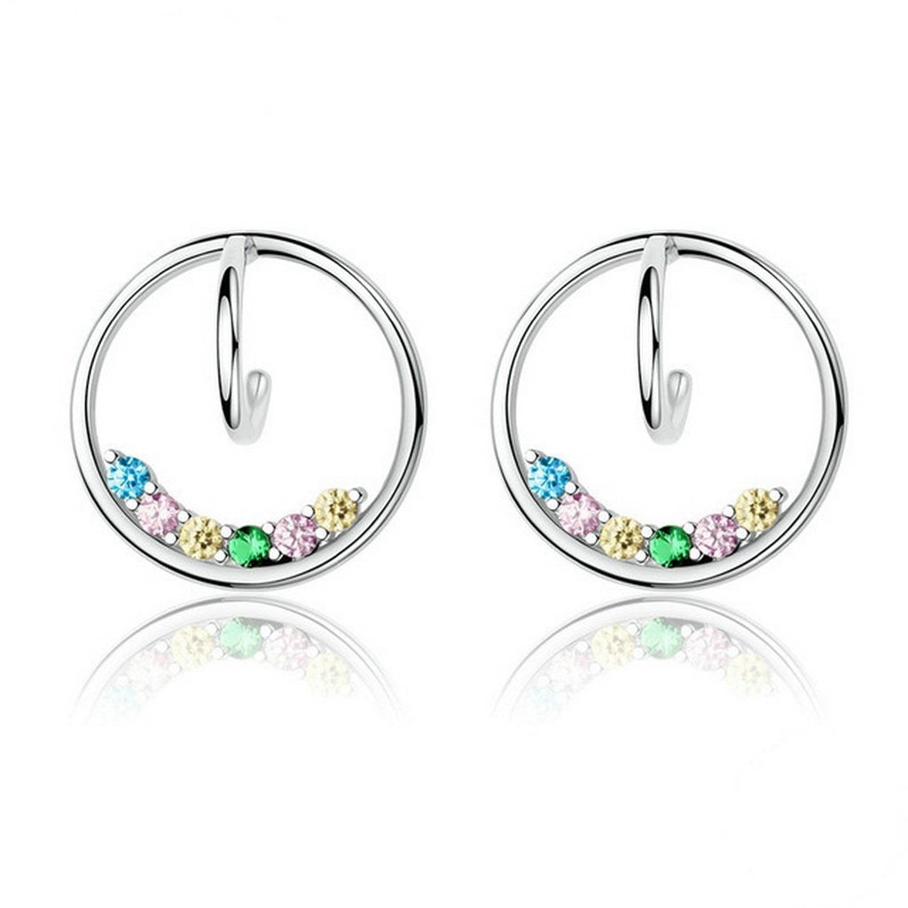 PAHALA 925 Sterling Silver Round With Colorful Crystals Party Wedding Stud Earring