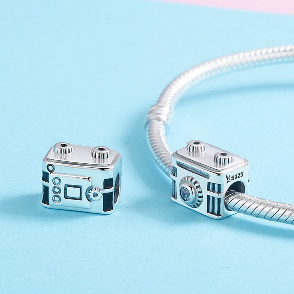 PAHALA 925 Sterling Silver Camera Memory with Crystal Charm Bead