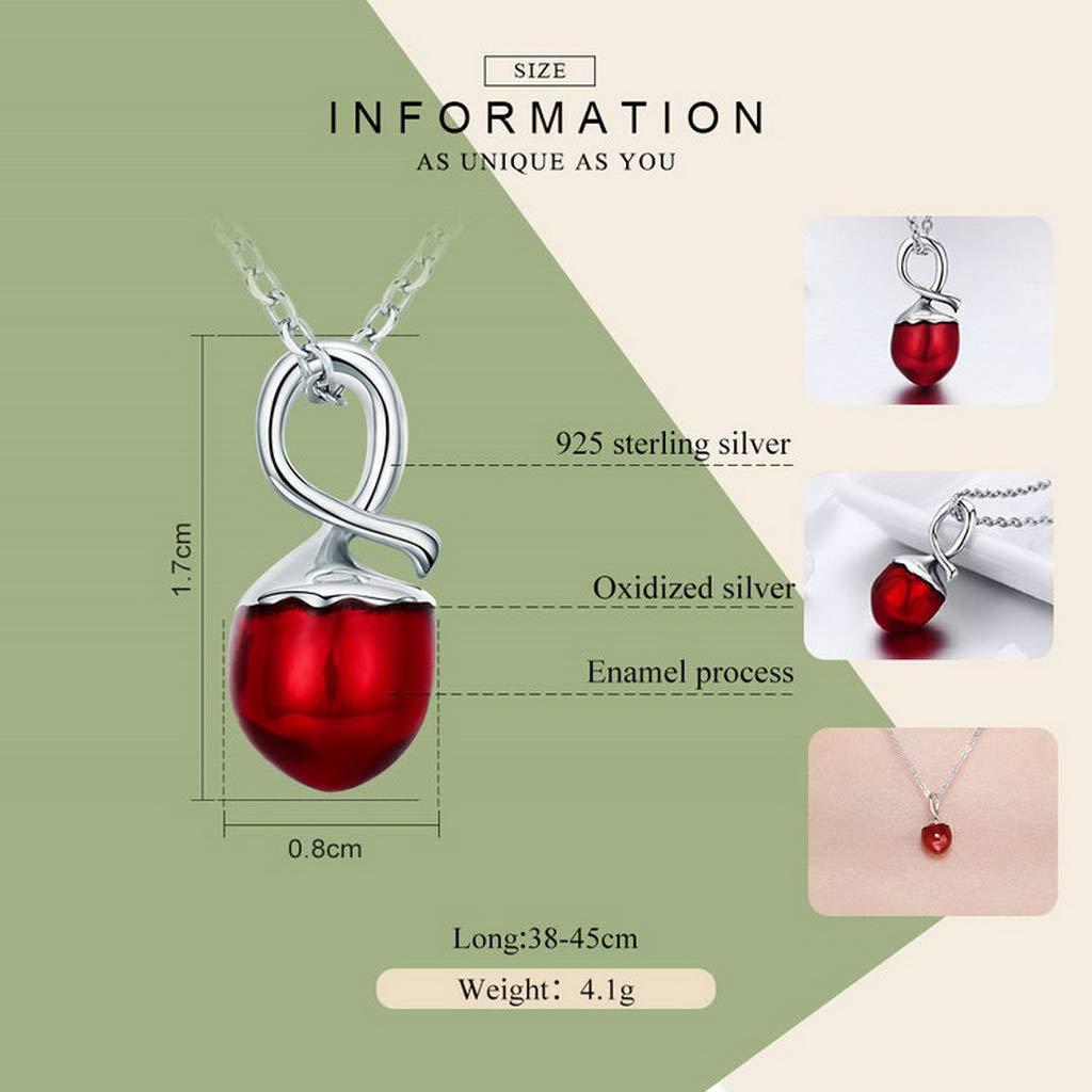 PAHALA 925 Sterling Silver Summer Red Fruit Pendant Necklace