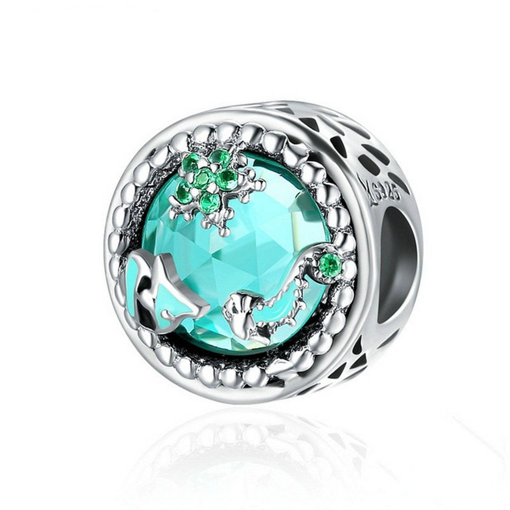 PAHALA 925 Sterling Silver Mystery Ocean Blue Crystal Charm Bead Fit Bracelet