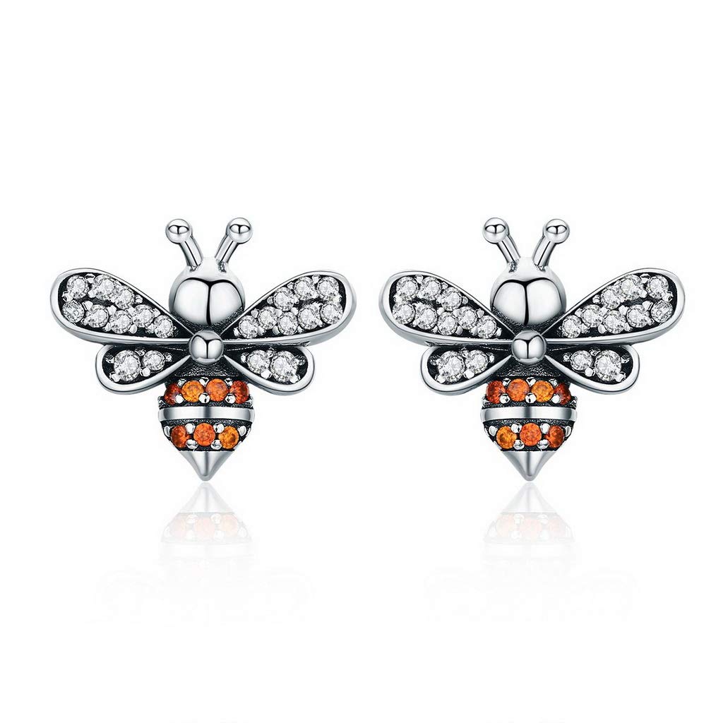 PAHALA 925 Sterling Silver Cute Bee Story Crystal Stud Earrings