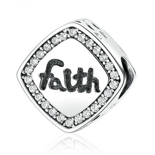 PAHALA 925 Strling Silver Faith with Crystals Charms Pendant Fit Bracelets Necklace
