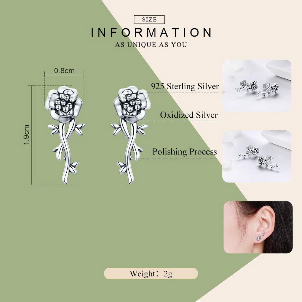PAHALA 925 Sterling Silver Romantic Flower Love Drop Earrings
