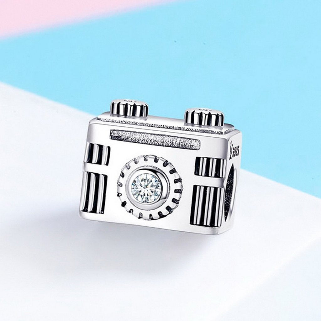 PAHALA 925 Sterling Silver Camera Memory with Crystal Charm Bead