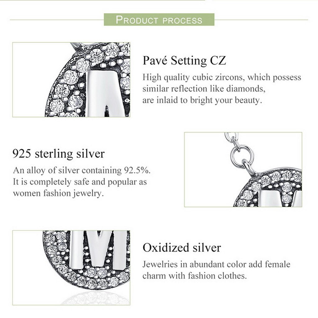 PAHALA 925 Sterling Silver Unique Letter M with Crystals Pendant Necklace