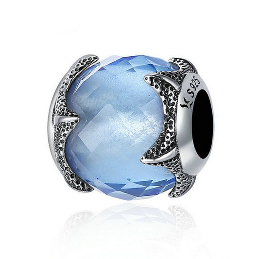 PAHALA 925 Sterling Silver Starfish Loght Blue Crystal Charm Bead