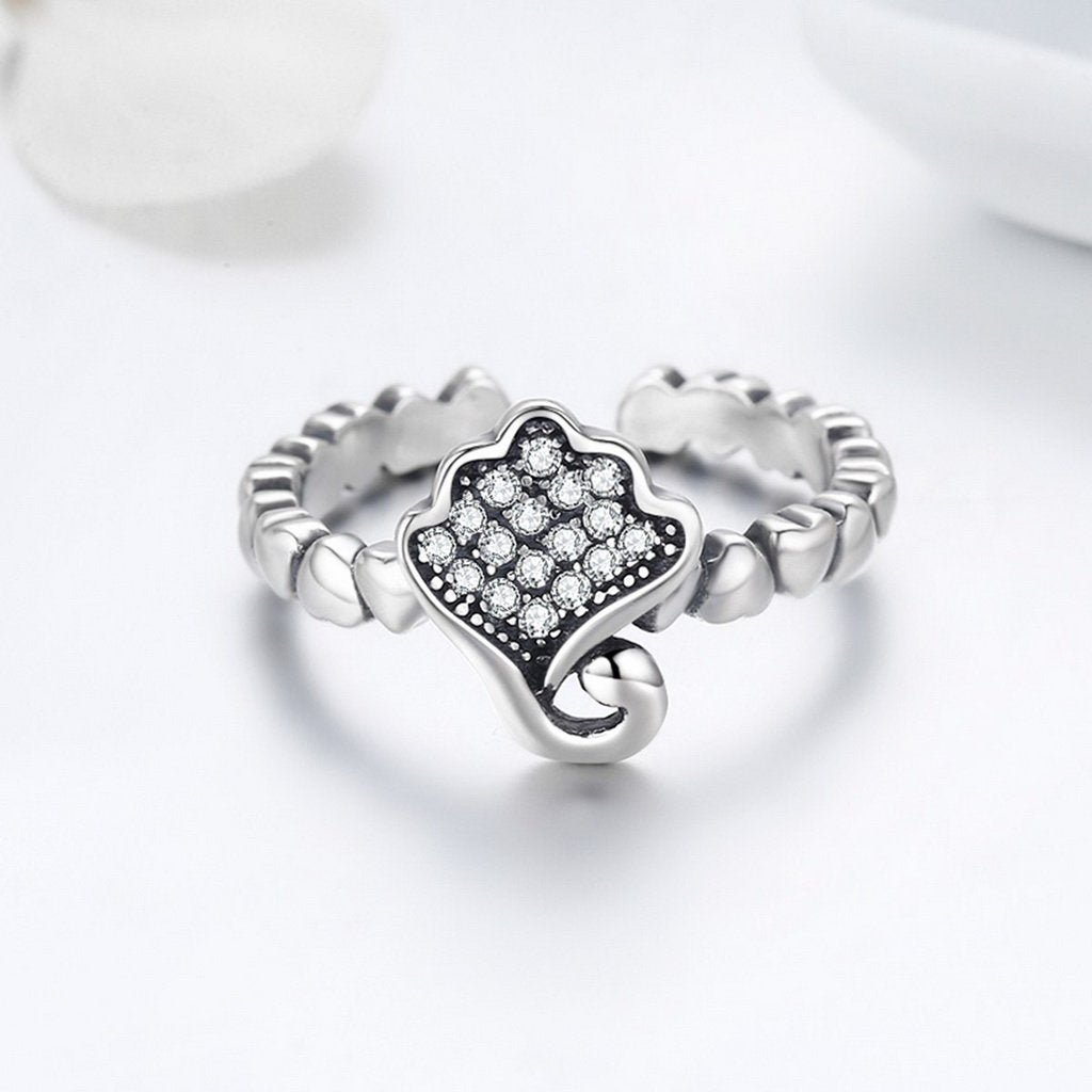 PAHALA 925 Strling Silver Lotus Flower with Crystals Weeding Party Band Ring
