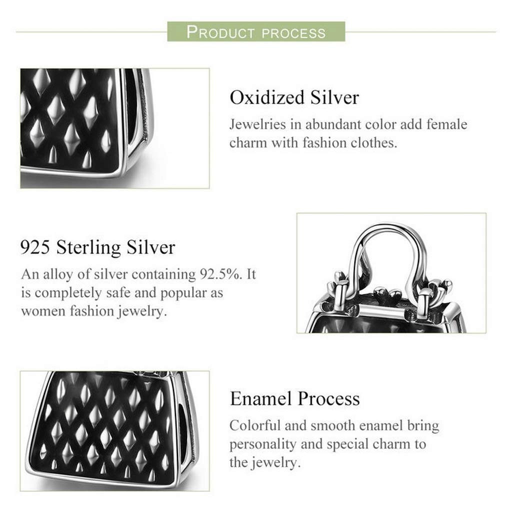 PAHALA 925 Strling Silver Handbag Black Enamel Charm Bead