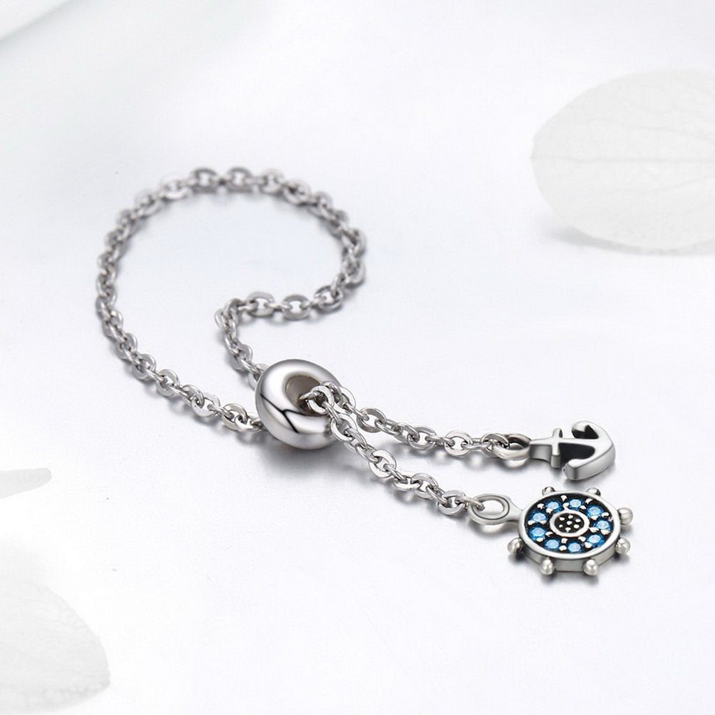 PAHALA 925 Strling Silver Anchor Rudder Chain Link Adjustable Weeding Party Ring