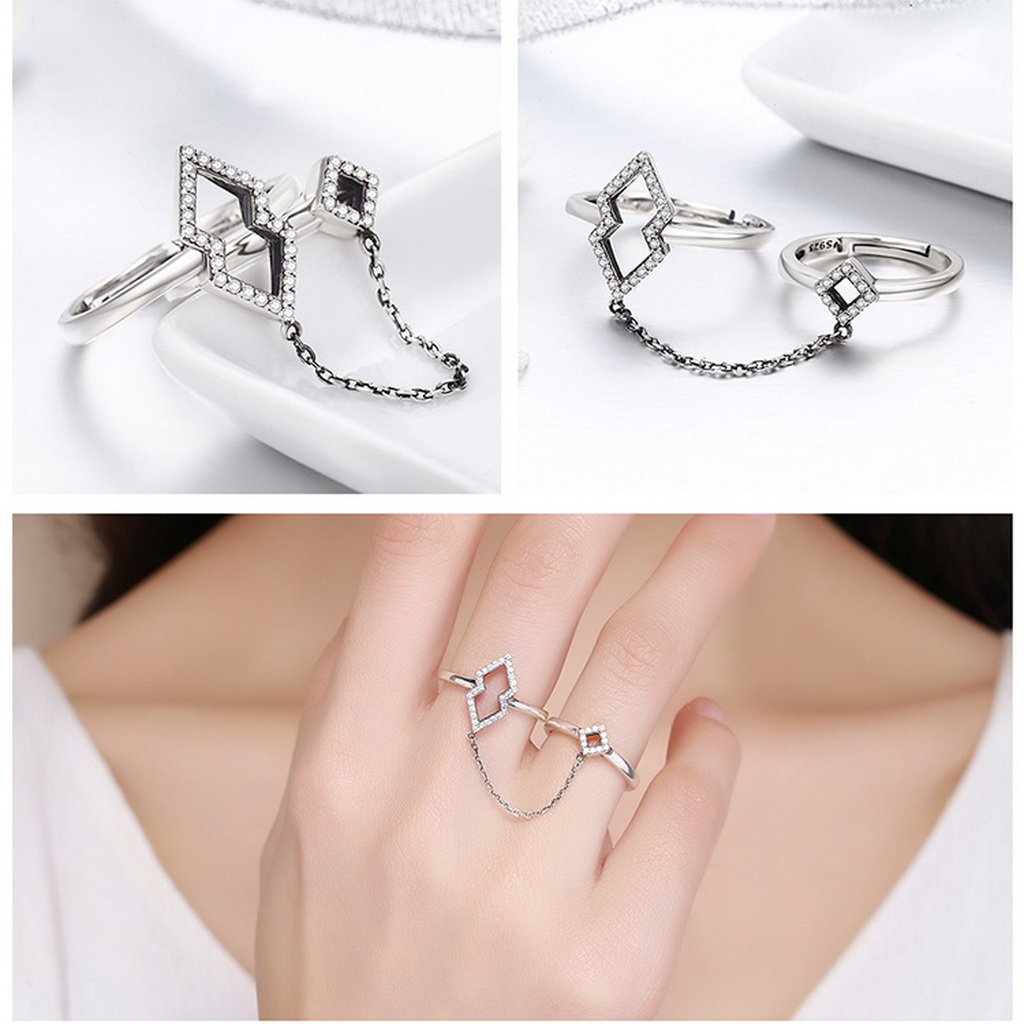 PAHALA 925 Strling Silver Anel Double Layer Finger Weeding Party Ring