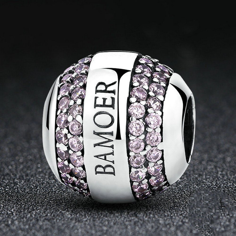 PAHALA 925 Strling Silver Pink Crystals Charms Pendant Fit Bracelets Necklace