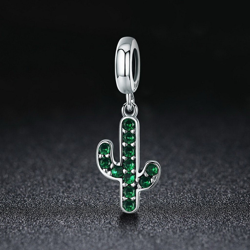 PAHALA 925 Sterling Silver Cactus Glittering Green Pendant Charm Bead