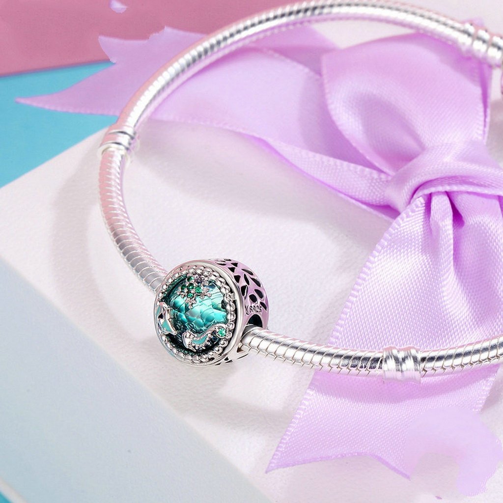 PAHALA 925 Sterling Silver Mystery Ocean Blue Crystal Charm Bead Fit Bracelet