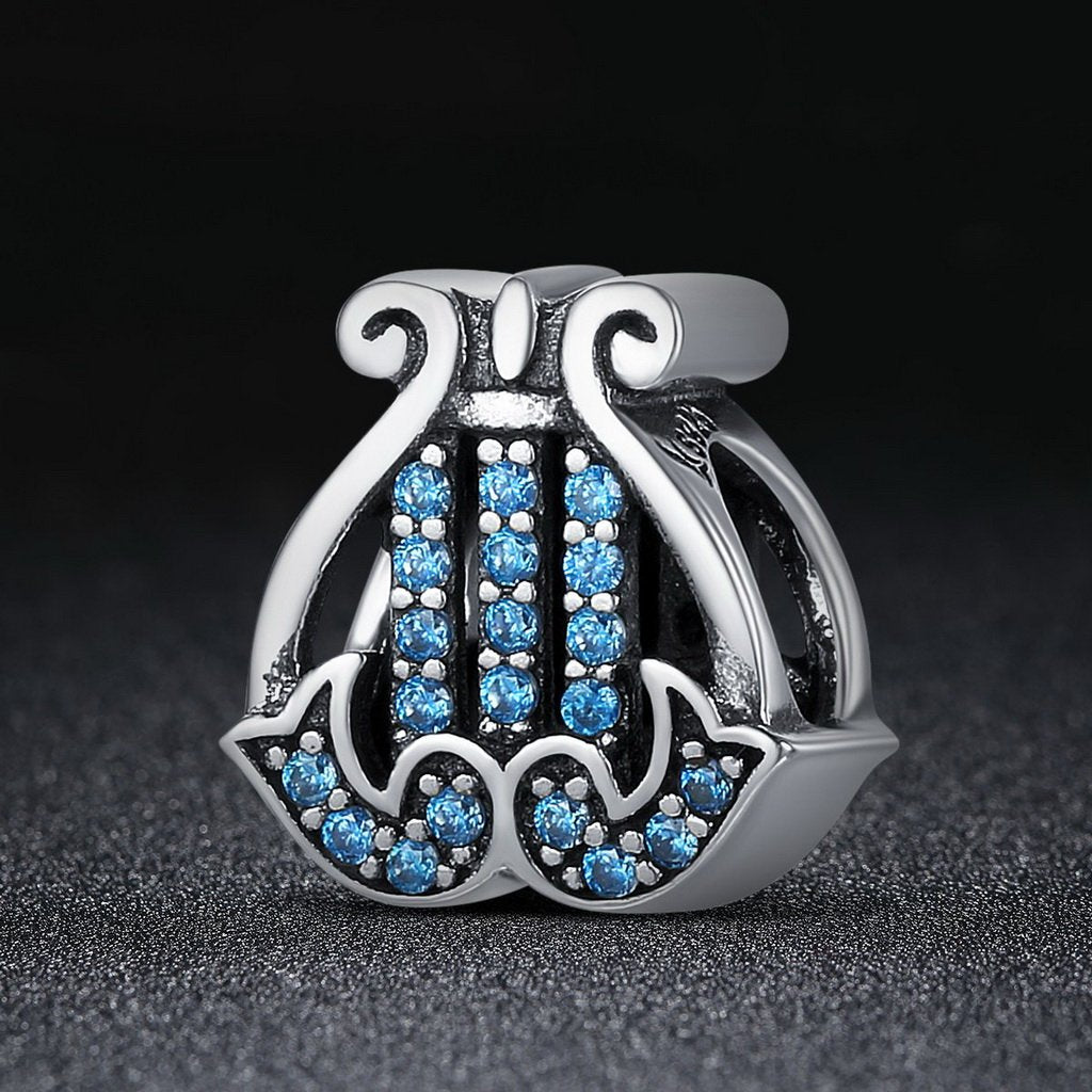 PAHALA 925 Sterling Silver Elegant Harp Blue Crystals Charm Bead