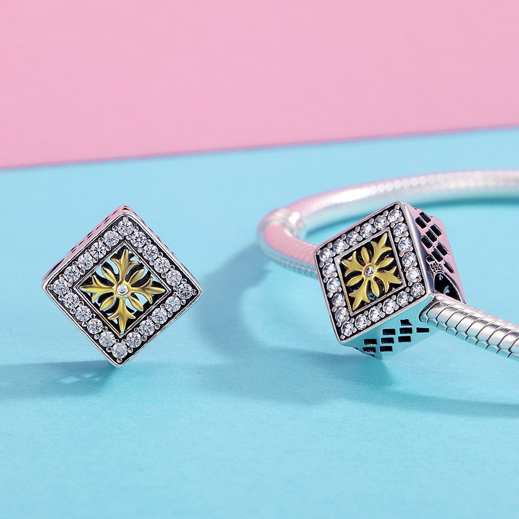 PAHALA 925 Sterling Silver Square Crystals Snowflake Charm Bead