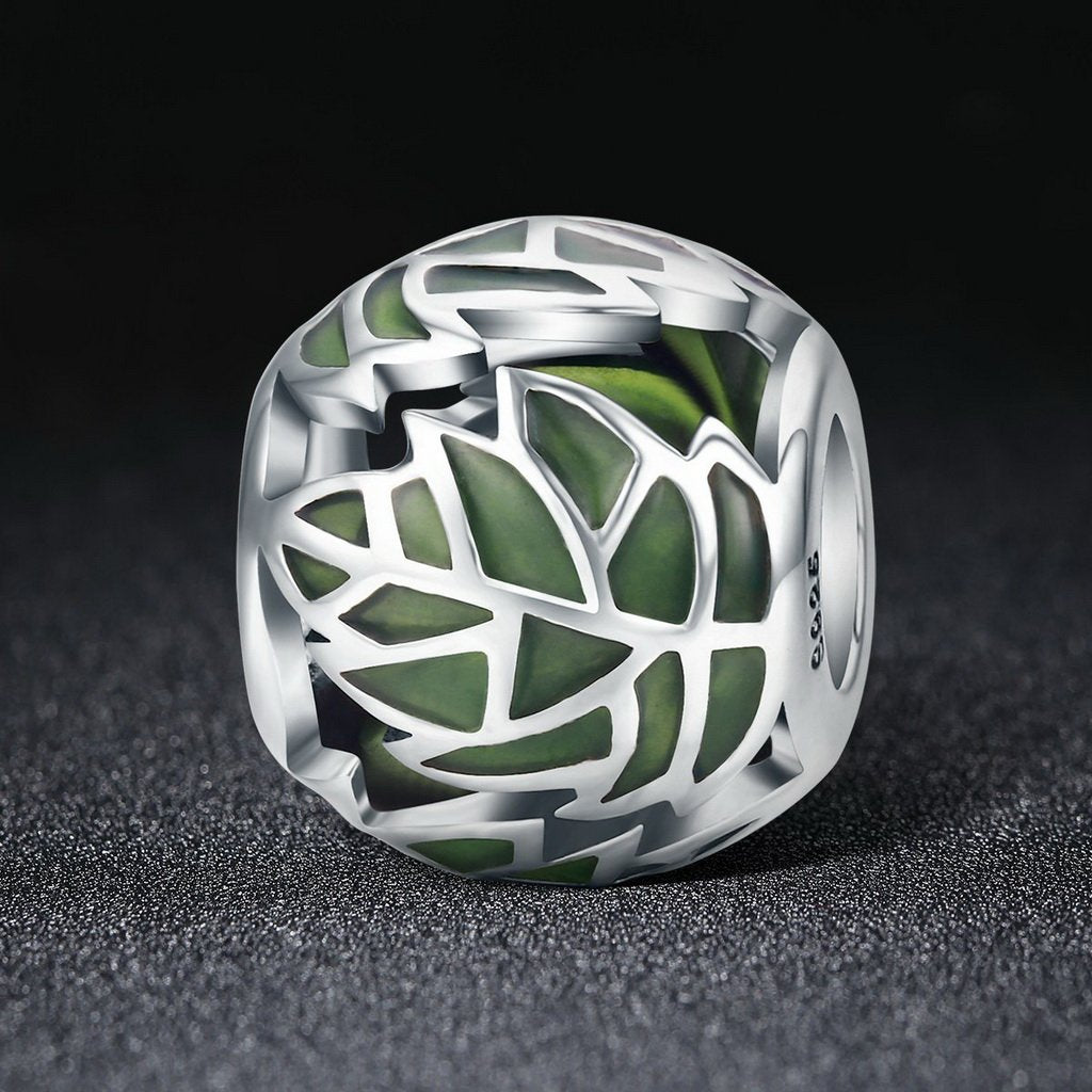 PAHALA 925 Sterling Silver Tree Leaves Green Enamel Charm Bead