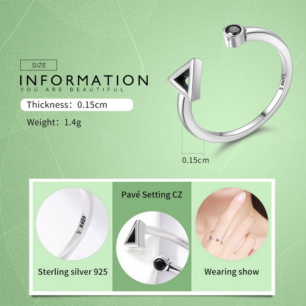 PAHALA 925 Sterling Silver Tringle with Crystal Weeding Party Band Ring