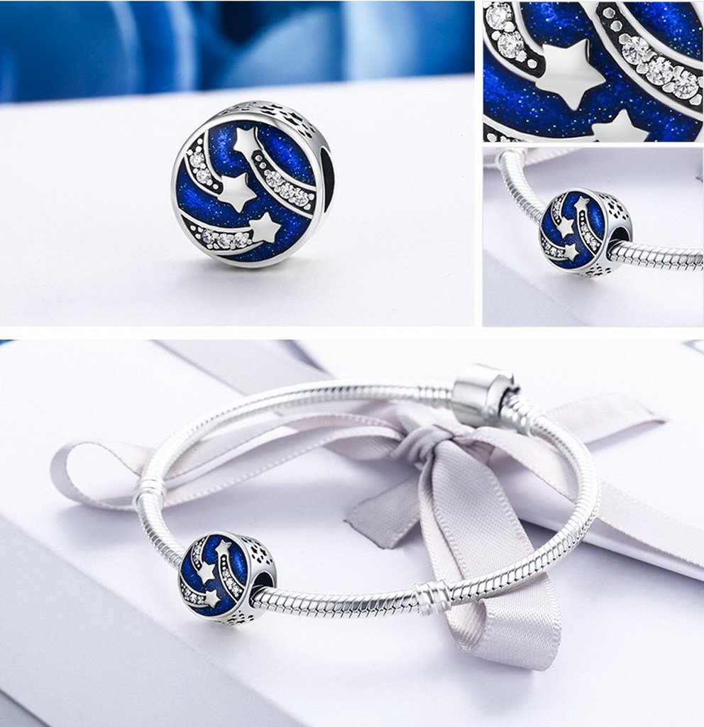 PAHALA 925 Sterling Silver Lovely Star Enamel with Crystals Charms Beads