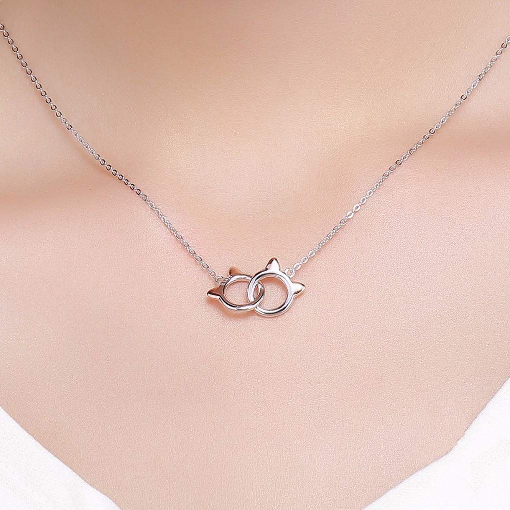 PAHALA 925 Sterling Silver Cat Handcuffs Cute Pendant Necklace