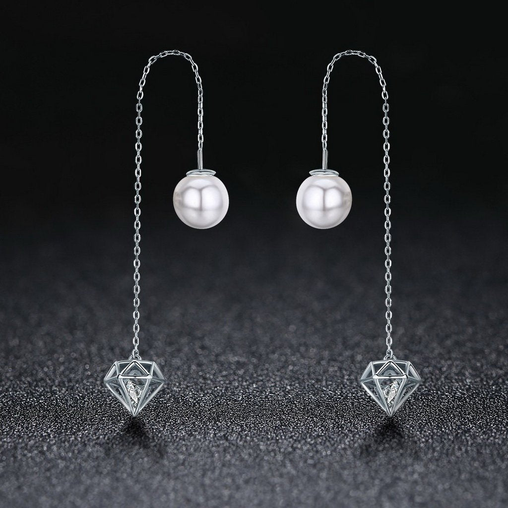 PAHALA 925 Sterling Silver Long Tassel Glittering With Crystals Earrings
