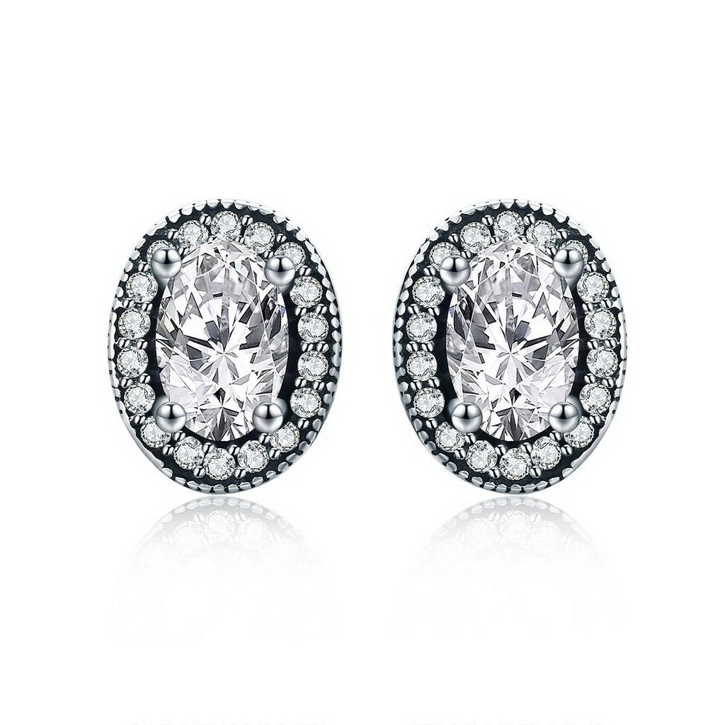 PAHALA 925 Sterling Silver Love Round With Crystals Stud Earrings