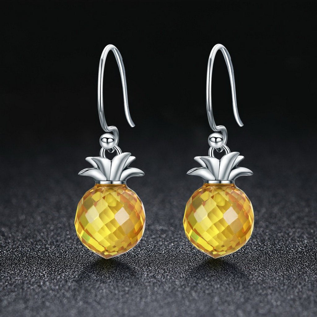 PAHALA 925 Sterling Silver Pineapple Crystal Hanging Drop Earrings