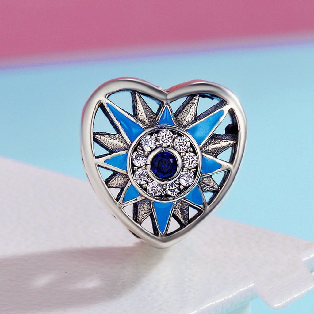 PAHALA 925 Sterling Silver Sun Love with Crystals Blue Enamel Charm Bead