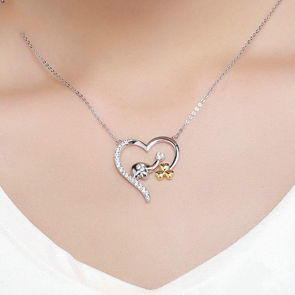 PAHALA 925 Sterling Silver Little Elephant in Heart Crystals Pendant Necklace