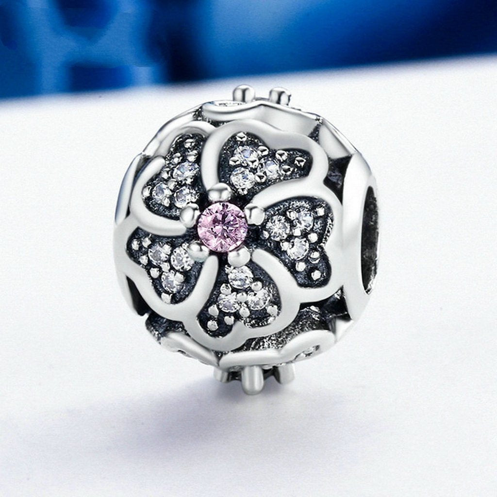 PAHALA 925 Sterling Silver Bouquet Flower of Love with Pink Crystals Charms Fit Bracelets Necklace