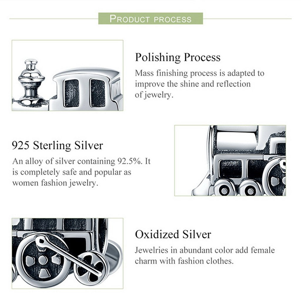 PAHALA 925 Sterling Silver Locomotive Train Charm Bead