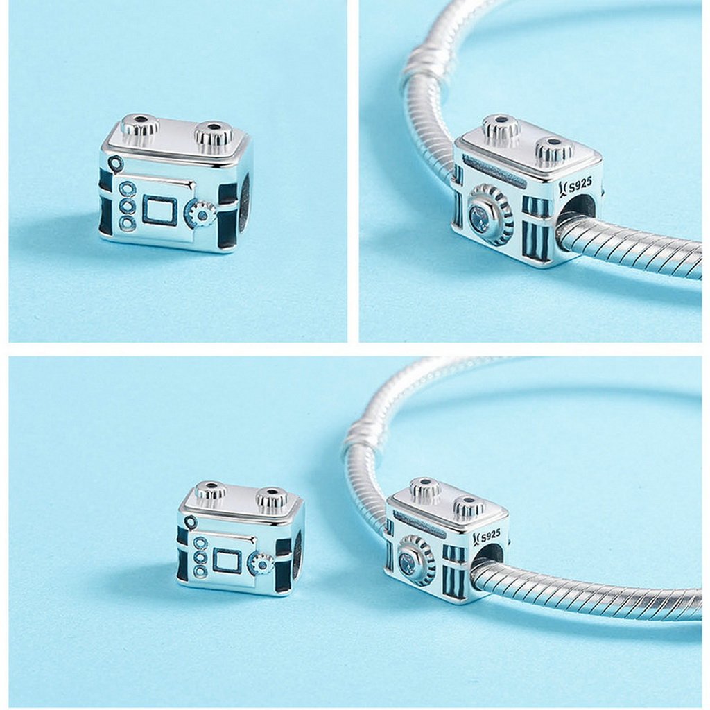 PAHALA 925 Sterling Silver Camera Memory with Crystal Charm Bead