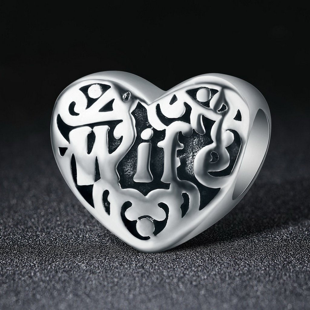 PAHALA 925 Sterling Silver My Darling Wife Sweet Heart Charm Bead