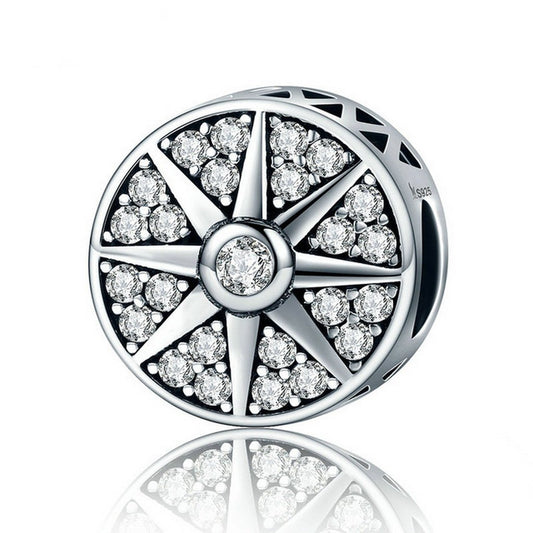 PAHALA 925 Sterling Silver Sun Freeze with Crystals Charms Fit Bracelets Necklace