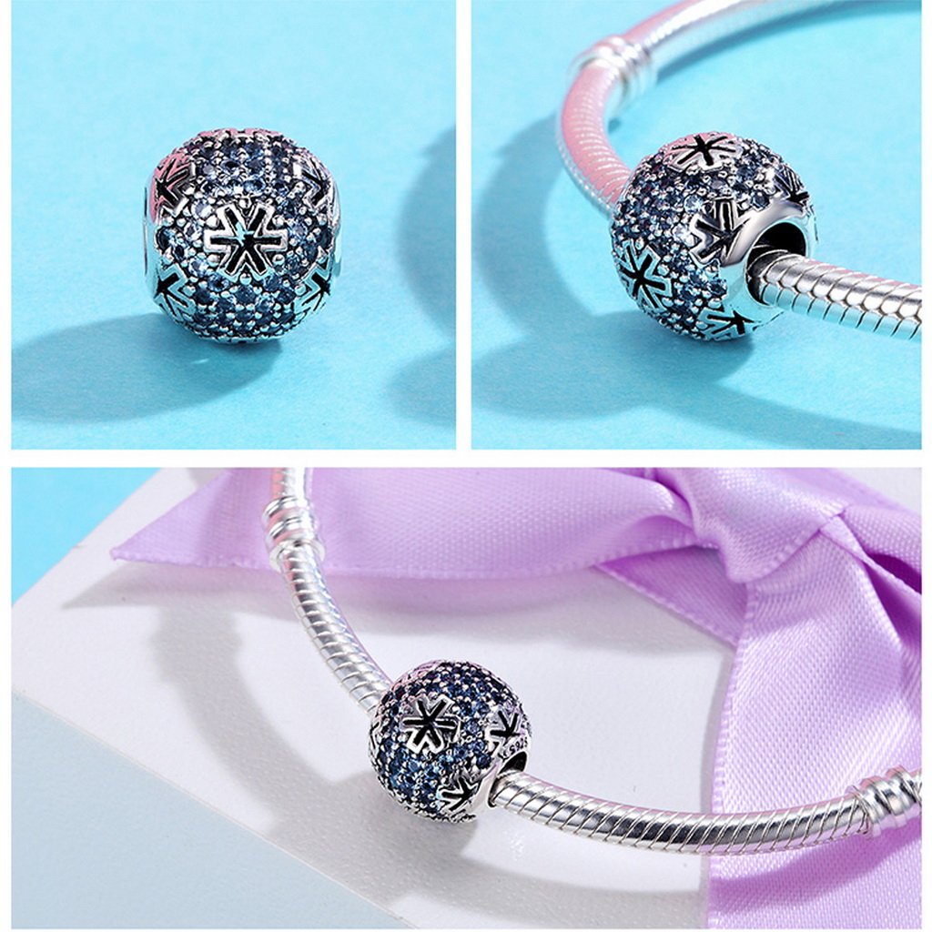 PAHALA 925 Sterling Silver Snowflake with Blue Crystals Charm Bead