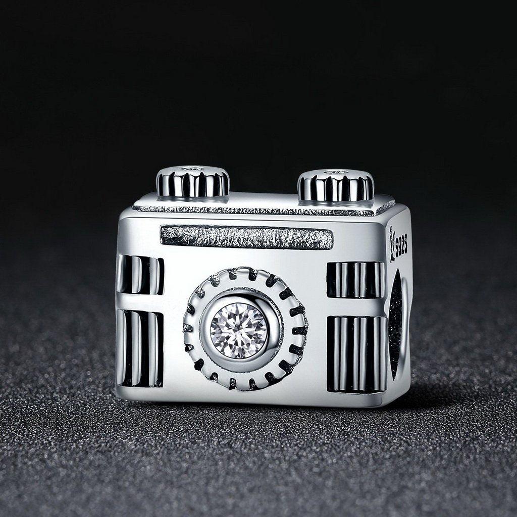 PAHALA 925 Sterling Silver Camera Memory with Crystal Charm Bead