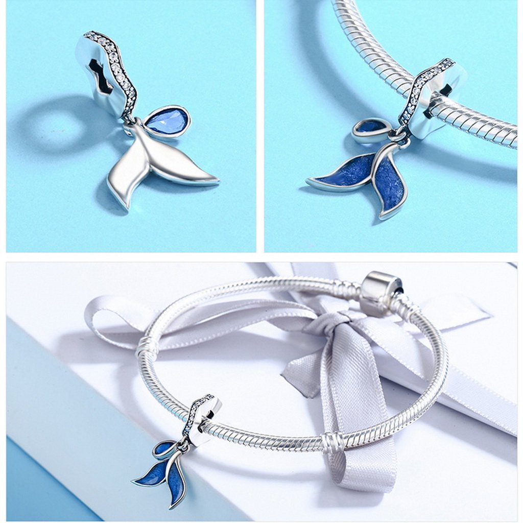PAHALA 925 Sterling Silver Blue Fish Enamel with Crystals Pendant Charm Bead