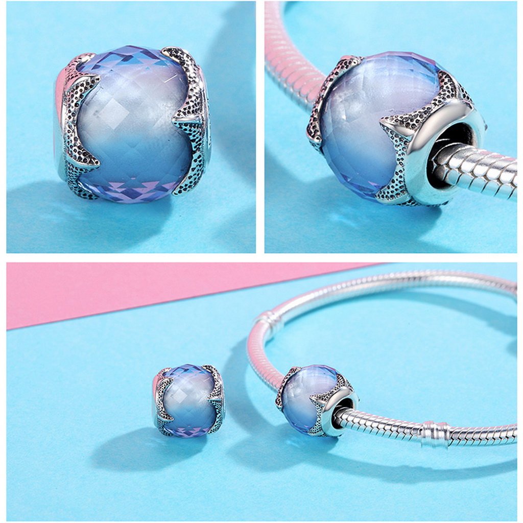 PAHALA 925 Sterling Silver Starfish Loght Blue Crystal Charm Bead